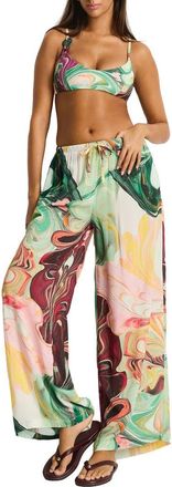 Sea Level Australia Marbleized Print Cover-Up Pants in Moss at Nordstrom, Size X-Small