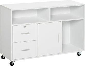 OEM Mueble Auxiliar De Oficina Mueble Archivador Con Ruedas Estantes Y Cajones Armario Multiusos Con Gran Almacenaje 100x35x65 Cm Blanco