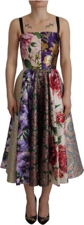 Dolce & Gabbana Bloemen Jacquard Zijden Midi Jurk - Dames - Feestkleedjes - Veelkleurig - 2XS - Kleedjes