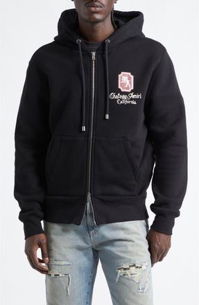 Amiri Chateau Logo Full Zip Fleece Hoodie in Black Archived at Nordstrom, Size Xxx-Large