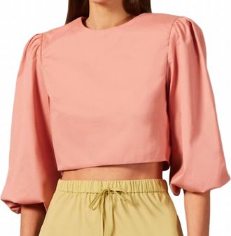 Adriana Degreas Giardino Open Back Cropped Blouse In Salmon Pink