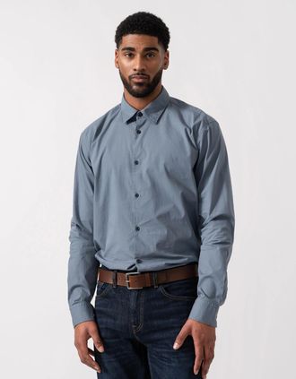 HUGO BOSS Mens HUGO Ermo Slim-Fit Shirt in Stretch-Cotton Canvas - Open Blue 496 - Grey - Size: 42/Regular