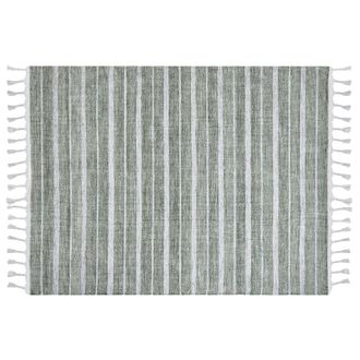 Beliani Alfombra Verde Oscuro Blanco 140 X 200 Cm Pl&aacute;stico Reciclado Patr&oacute;n A Rayas Bademli