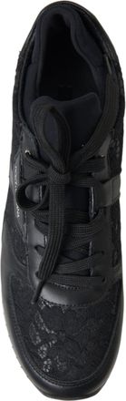 Dolce & Gabbana Womens Black Floral Lace Leather Sneakers Shoes Elastane