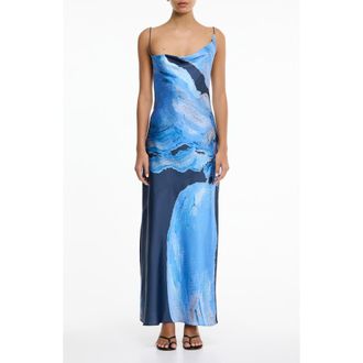 Significant Other Alis Asymmetric Abstract Print Gown in Petrol Bloom at Nordstrom, Size 10 Us