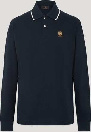 Belstaff Tipped Long Sleeved Polo Mens Cotton Pique Dark Ink Size L