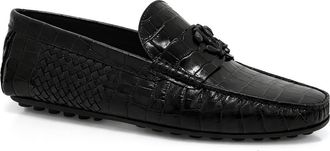 Roberto Cavalli Cocco Woven Croc Embossed Driving Loafer in Black at Nordstrom, Size 10