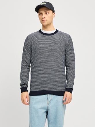 Jack & Jones Strickpullover JACK & JONES JJBRADY KNIT CREW NECK, Herren, Gr. S, blau (navy blazer stripes:cloud dancer), Strick, Obermaterial: 55% Baumwolle, 45% P