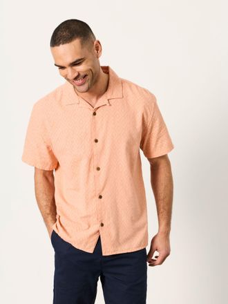 Fat Face FatFace Coral Pink Short Sleeve Relaxed Fit Garment Dye Geo Textured Shirt