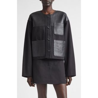 Stand Studio Cleo Cotton Canvas & Leather Jacket in Black at Nordstrom, Size 10 Us