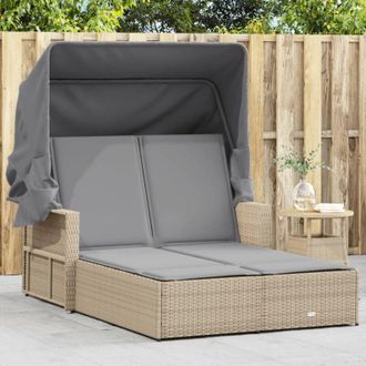 vidaXL Lettino Doppio con Baldacchino e Cuscini Beige Misto Polyrattan vidaXL