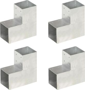 vidaXL Vidaxl - Conectores De Postes En L 4 Uds Metal Galvanizado 101x101 Mm