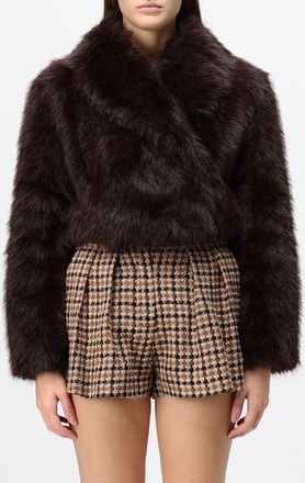 Twinset Cropped Faux Fur Jacket with Shawl Collar