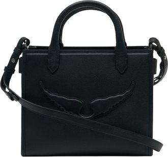 Zadig&Voltaire Embossed Wing-Detail Calfskin Tote Bag Black