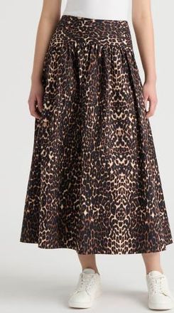 NVLT Poplin Gathered Midi Skirt in Leopard at Nordstrom Rack, Size X-Small