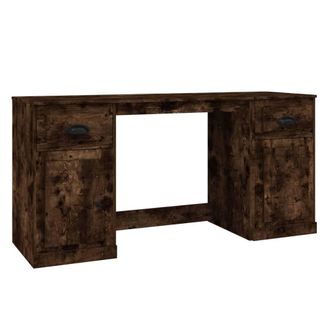 Berkfield Home Desk with Cabinet Smoked Oak Engineered Wood in Brown
