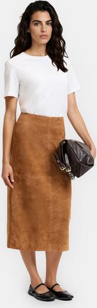 La Redoute Collections Midi-kokerrok van su&egrave;de geitenleer