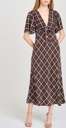 Wayf Jules Plaid Midi Dress in Brown Checker at Nordstrom, Size X-Large