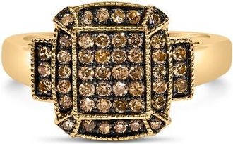 House of Brilliance 10K Yellow Gold Plated Silver 1/2 Cttw Champagne Diamond Step Up Ring in Yellow Gold Over Silver at Nordstrom, Size 7