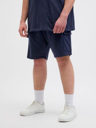 Jack & Jones Plus Size Shorts JPSTKANE JJSCRIPT SWEAT SHORTS AMT PLS, Herren, Gr. 44 (5XL), N-Gr, blau (sky captain), Web, Obermaterial: 60% Baumwolle, 40% Polyester, JACK &
