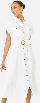 Yumi Viscose Linen Look Midi Shirt Dress in White at Nordstrom, Size 12