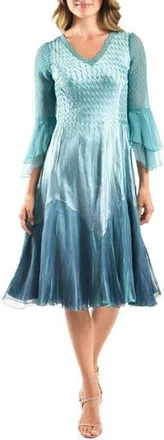Komarov Bell Sleeve Charmeuse & Chiffon Cocktail Dress in Marine Night Ombre at Nordstrom Rack, Size X-Large