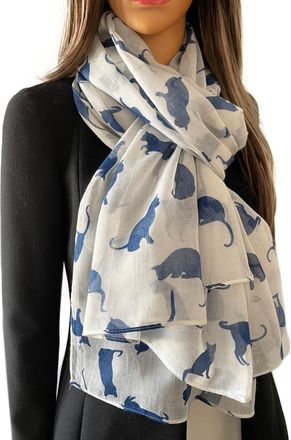 The Accessory Co. Cat Print Womens Scarf - Lightweight Cotton Shawl Wrap, Fun Cat Design, Ideal for Spring, Summer, Autumn & Winter - Perfect for Birthdays, Mothers Day