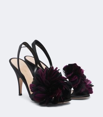 Gianvito Rossi Floral-appliqu&eacute; satin slingback sandals