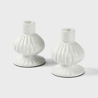 Mela Artisans Sculpted Aluminum Candlesticks in White at Nordstrom
