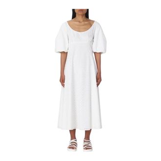 Kenzo Midi Dresses, female, White, Size: 2XS Elegant Midi Dress Puff Sleeves