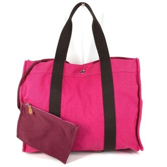 Herm&egrave;s Black Pink Canvas Shoulder Bag Tote Bag (Pre-Owned)
