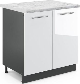 Vicco Armario Bajo Para Fregadero Fame-line, Blanco Alto Brillo, 80 Cm, Et M&aacute;rmol Vicco