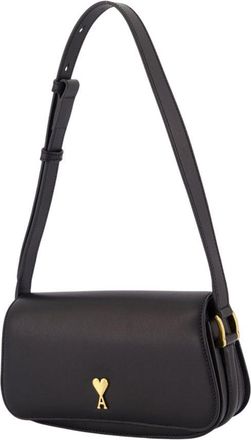 Ami Womens Paris Shoulder Bag - Ami Leather Black Calfskin Shoulder-Hobo-Bags