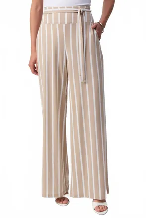 Joseph Ribkoff Striped Silky Knit Wide-Leg Pants In Dune/ Vanilla
