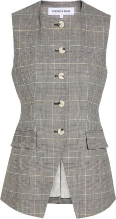 Veronica Beard Lois Checked Linen-blend Vest - Black - 10 (UK14 / L)
