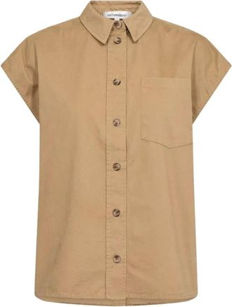 Co'Couture EvelynCC Slit Back SS shirt - Dames - Blouses & Shirts - Beige - Maat: L Katoen