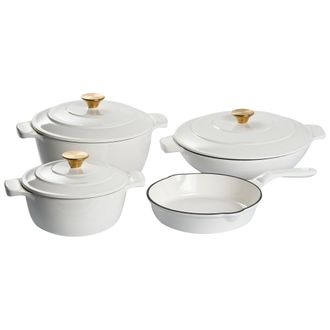 Beliani Bater&iacute;a De Cocina De 7 Piezas De Hierro Fundido Apto Para El Horno Compatible Con Todo Tipo De Placas Cocina Blanco Crema Ferrano