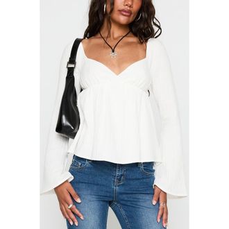 Princess Polly Khalea Long Sleeve Babydoll Top in White at Nordstrom, Size 6
