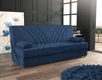 Dmora Sof&aacute; Cama Ramon, Sof&aacute; Cama Contenedor De 3 Plazas Con 2 Cojines Incluidos, Sof&aacute; De Sal&oacute;n En Tela Acolchada Con Apertura Clic-clac, Cm 181x81h88, Azul,