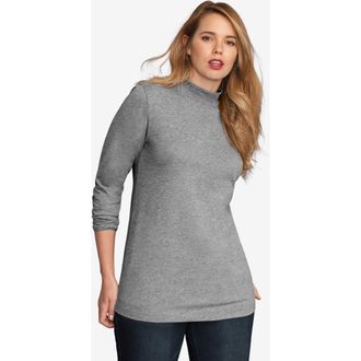 Roaman's Long Sleeve Mockneck Ultimate Tee in Medium Heather Grey at Nordstrom, Size Large