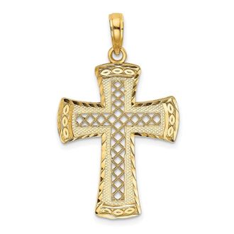 Diamond2Deal 14k Yellow Gold Diamond-cut with Satin Edge Lattice Cross Charm Pendant