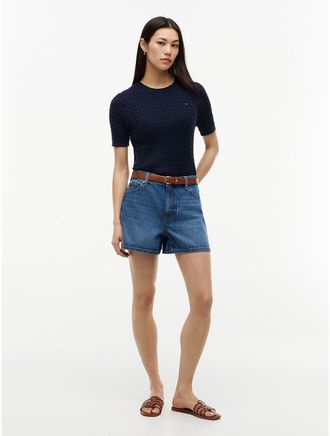 Tommy Hilfiger Womens High-Rise Denim Flare Short - Navy - 00