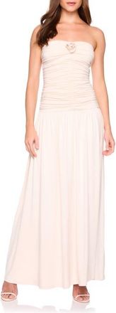 Susana Monaco Flower Detail Strapless Maxi Dress in Blanched Almond at Nordstrom, Size Medium