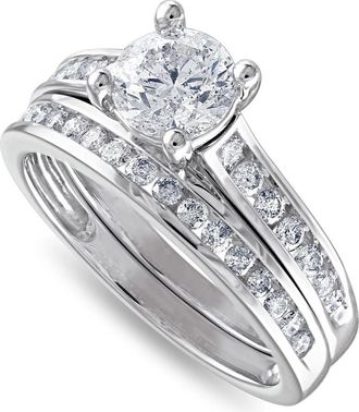 Pompeii3 2Ct Diamond Engagement Wedding Ring Set Channel Set in 10k White Gold