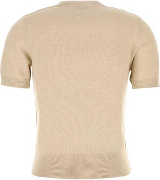 Burberry Womens Wool-Blend Crew-Neck Sweater Beige Cotton Nylon
