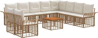 vidaXL Conjunto De Sof&aacute;s De Exterior 11 Uds. Natural Y Crema Poli&eacute;ster Vidaxl