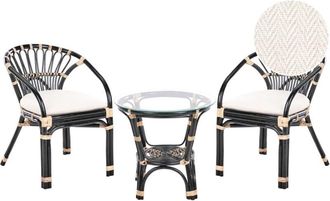 Beliani Beliani - Rattan Bistro Set 2 Chairs with Cushions Table Handmade Black Pecorini