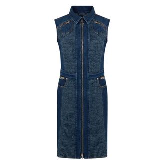 Diesel Shirt Dresses, female, Blue, Size: XS Denim Dress to the Knee with Zipper