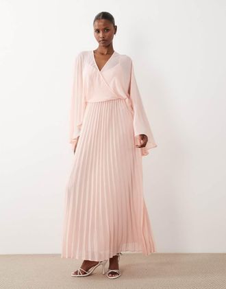 Vero Moda Vestito lungo in chiffon rosa con scollo profondo e maniche a mantella