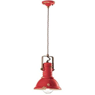 Ferroluce Lampadario Industrial Ferro e Ceramica Vintage Rosso 1 Luce E27 23Cm
